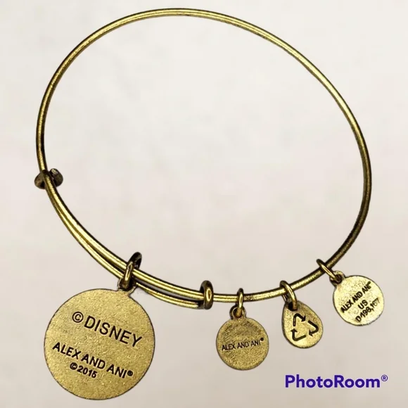 Disney ALEX AND ANI Princess Rapunzel Gold Tone Bangle Charm Bracelet RETIRED